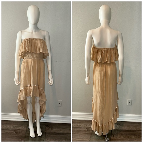 Jen's Pirate Booty Dresses & Skirts - JEN’S PIRATE BOOTY *Goddess* tan natural boho strapless cotton hi low dress OS